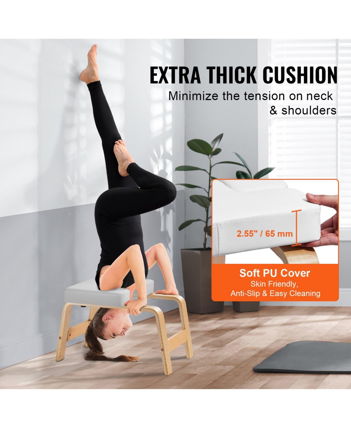 Mecale Yoga Headstand Bench 300 lbs with Wood Frame and Pu Pad