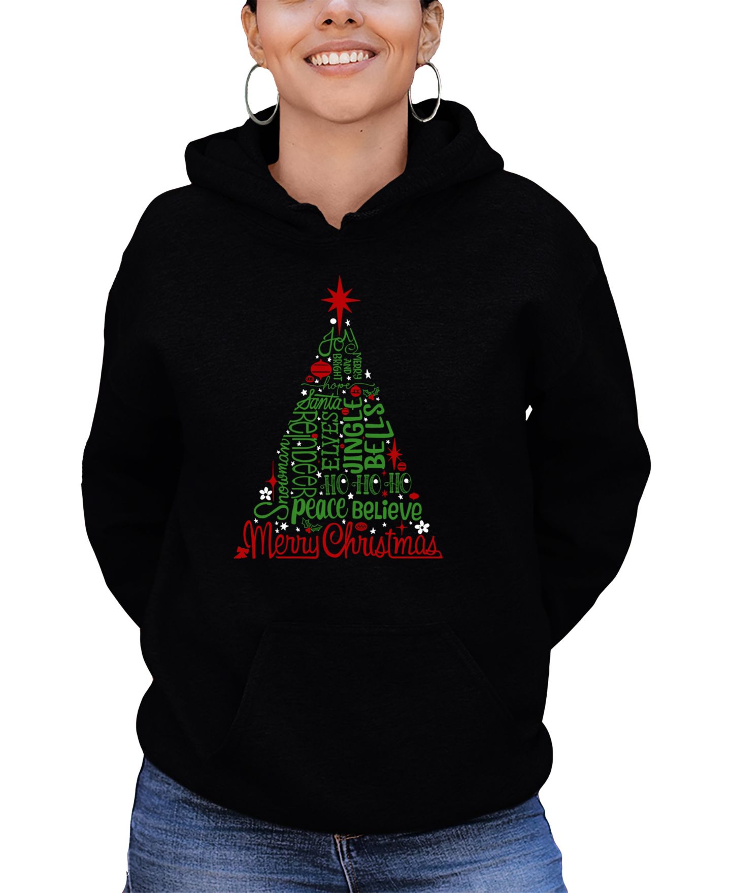 Женское худи LA Pop Art Holiday Christmas Tree с надписью, цвет: Чёрный — фото 1