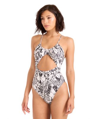 Women's Tropical Print V-Neck One-Piece Swimsuit