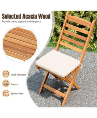 Set of 2 Folding Acacia Wood Patio Dining Chairs with Cushioned Seats
