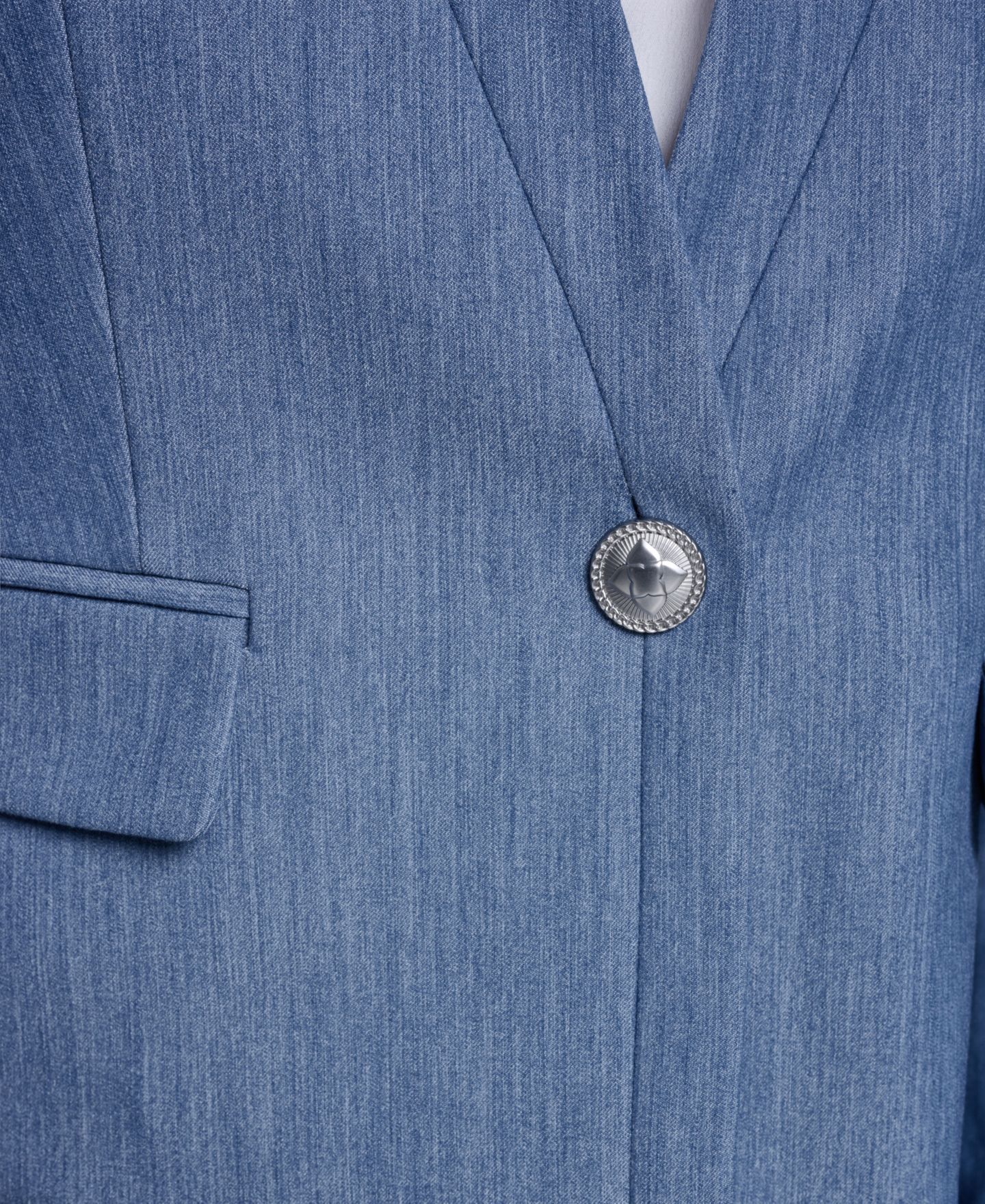 Женский пиджак BCBG One-Button Faux Denim Blazer, цвет: Светлый синий индиго — фото 6