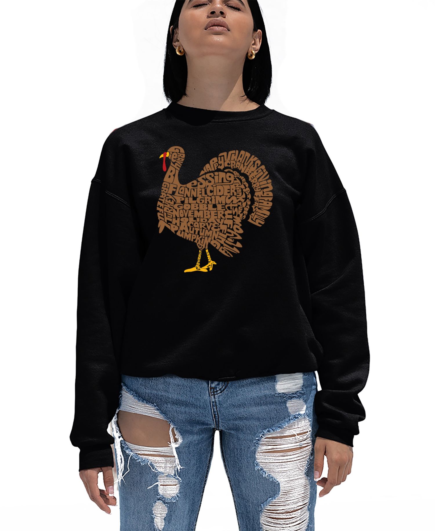 Women's Thanksgiving Turkey Word Art Crewneck Sweatshirt