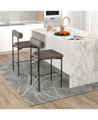 Upholstered Counter Height Bar Stool Set of 2 with Padded Backrest and Metal Frame