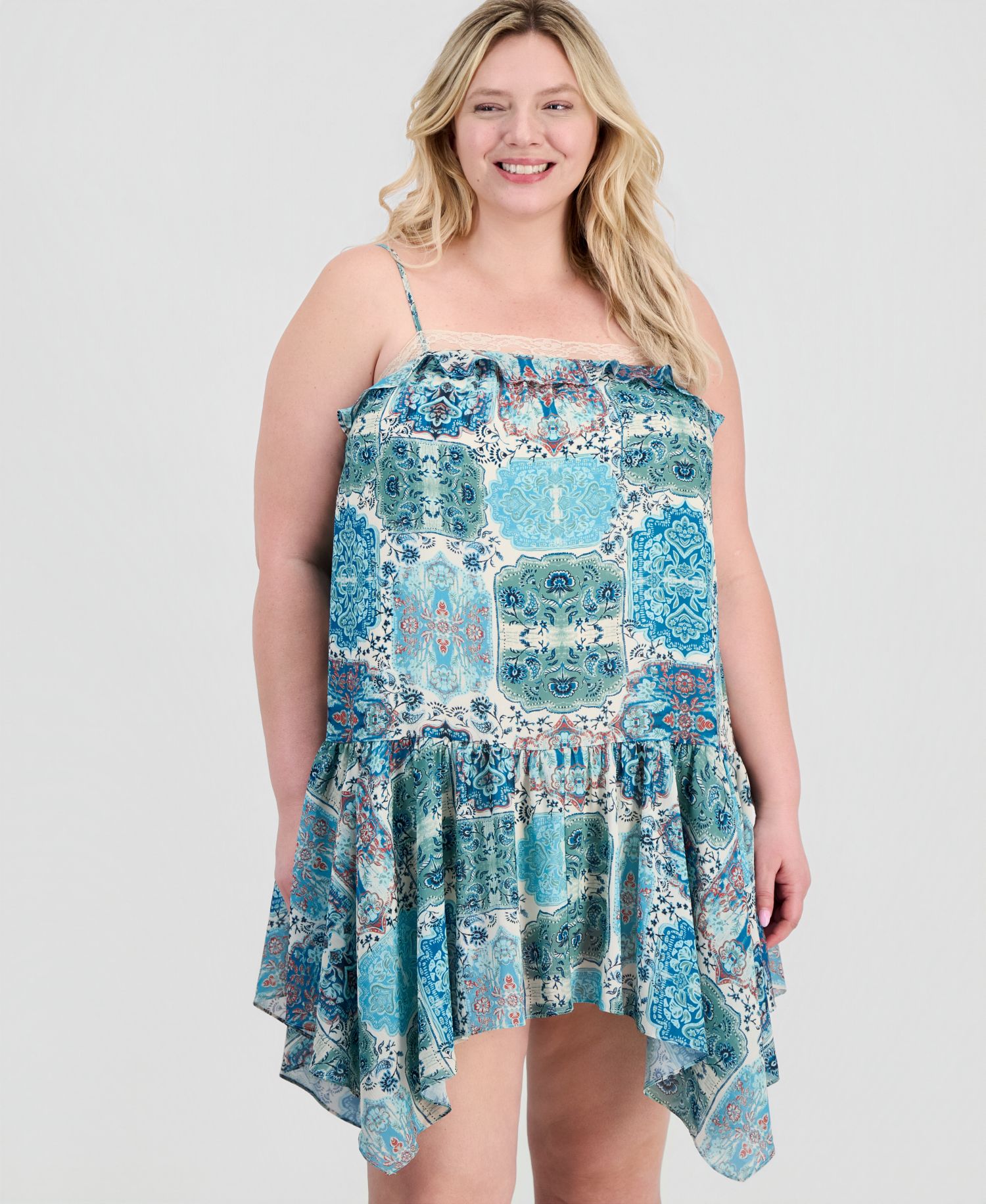 Trendy Plus Size Handkerchief-Hem Mini Dress