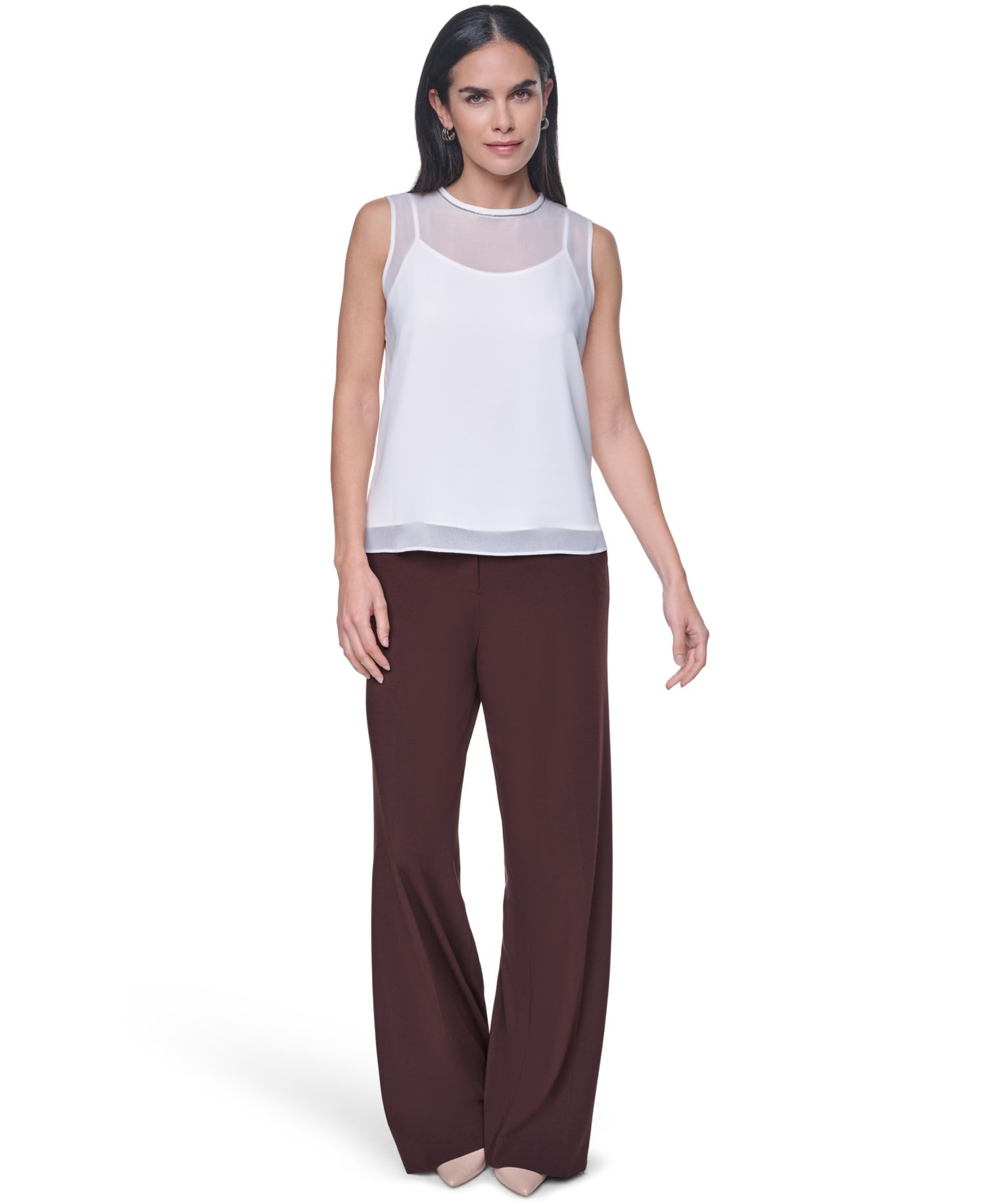 Women's Crewneck Sleeveless Blouse With Slip