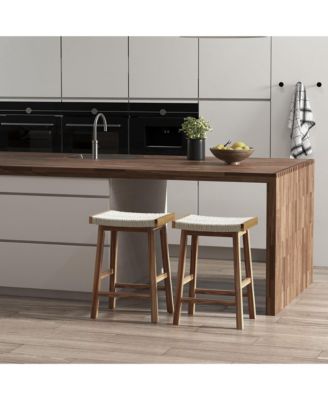 Set of 4 Saddle Bar Stools 25.5'' Counter Height Dining Stools w/ Seaweed Woven Seat