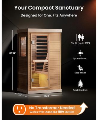Infrared Sauna | 1-Person Indoor Dry Sauna with 5 Carbon Heaters | Fast and Even Heating Low EMF | Bluetooth and Chromotherapy for Home