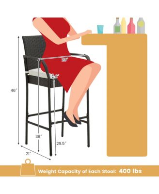 4PCS Patio PE Wicker Bar Chairs Counter Height Barstools With Armrests and Cushions