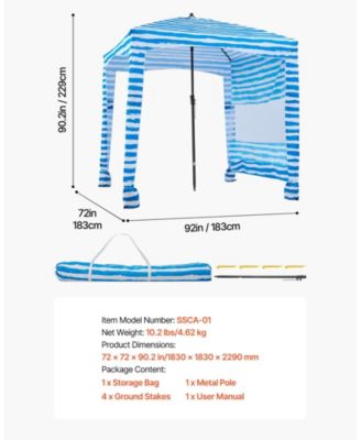 6 x 6 Ft Beach Cabana with Side Wall and UPF 50+ Protection