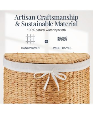 Half Moon Laundry Hamper w/ Lid, Half Round Laundry Basket, w/ Removable Liner & Handles