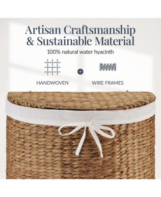 Half Moon Laundry Hamper w/ Lid, Half Round Laundry Basket, w/ Removable Liner & Handles