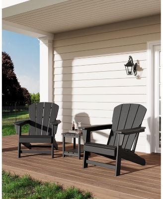 Modern HDPE Plastic Adirondack Chair Set of 2 with Side Table - Oversize 380 LB Poly Lumber Weather Resistant Firepit Chair