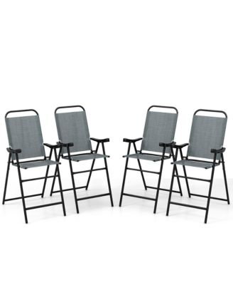 4 PCS Patio Bar Chair Folding Bar Height Metal Frame w/ Footrest Garden