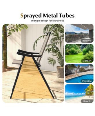 4 PCS Patio Bar Chair Folding Bar Height Metal Frame w/ Footrest Garden