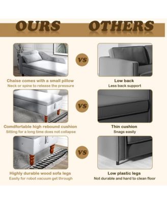 Velvet Upholstered Chaise Lounge Chair, Modern Rolled Armrest Accent Chair with Hidden Storage, Nailhead Trim and Pillow for Living Room