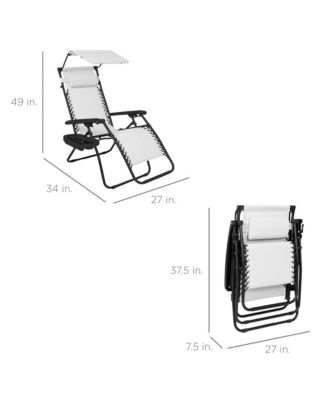 Folding Zero Gravity Recliner Patio Lounge Chair w/ Canopy Shade, Headrest, Tray