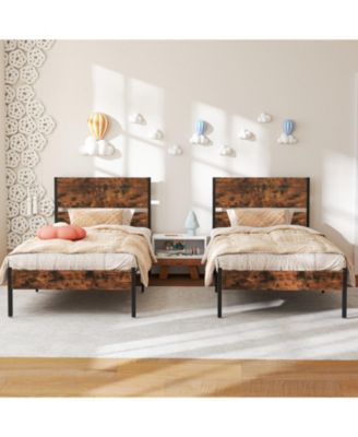 Twin Metal and Wood Platform Bed Frame with Headboard