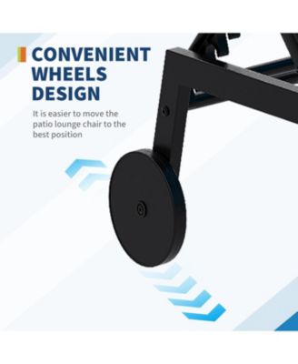 Outdoor Chaise Lounge Chairs with Wheels & Side Table Set of 3, 5-Position Adjustable Backrest Poolside