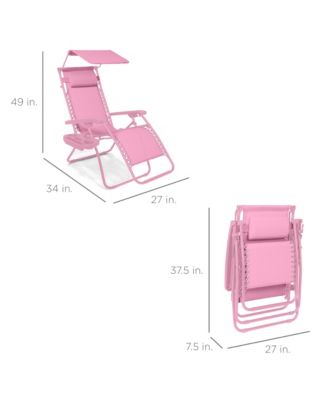 Folding Zero Gravity Recliner Patio Lounge Chair w/ Canopy Shade, Headrest, Tray