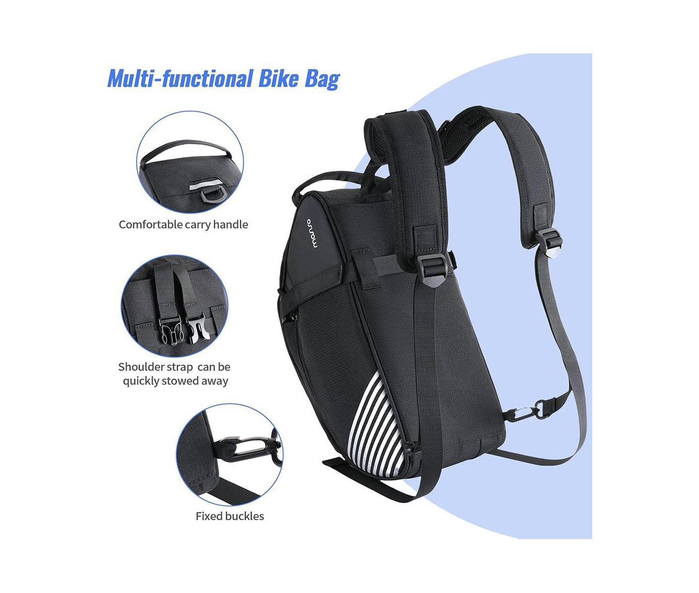 Женская сумка AOLIGEIJS Bike Rack 8L Waterproof Bicycle Rear Trunk with Rain Cover Convertible Backpack Cycling Storage for Commuting Travel, цвет: Чёрный — фото 4