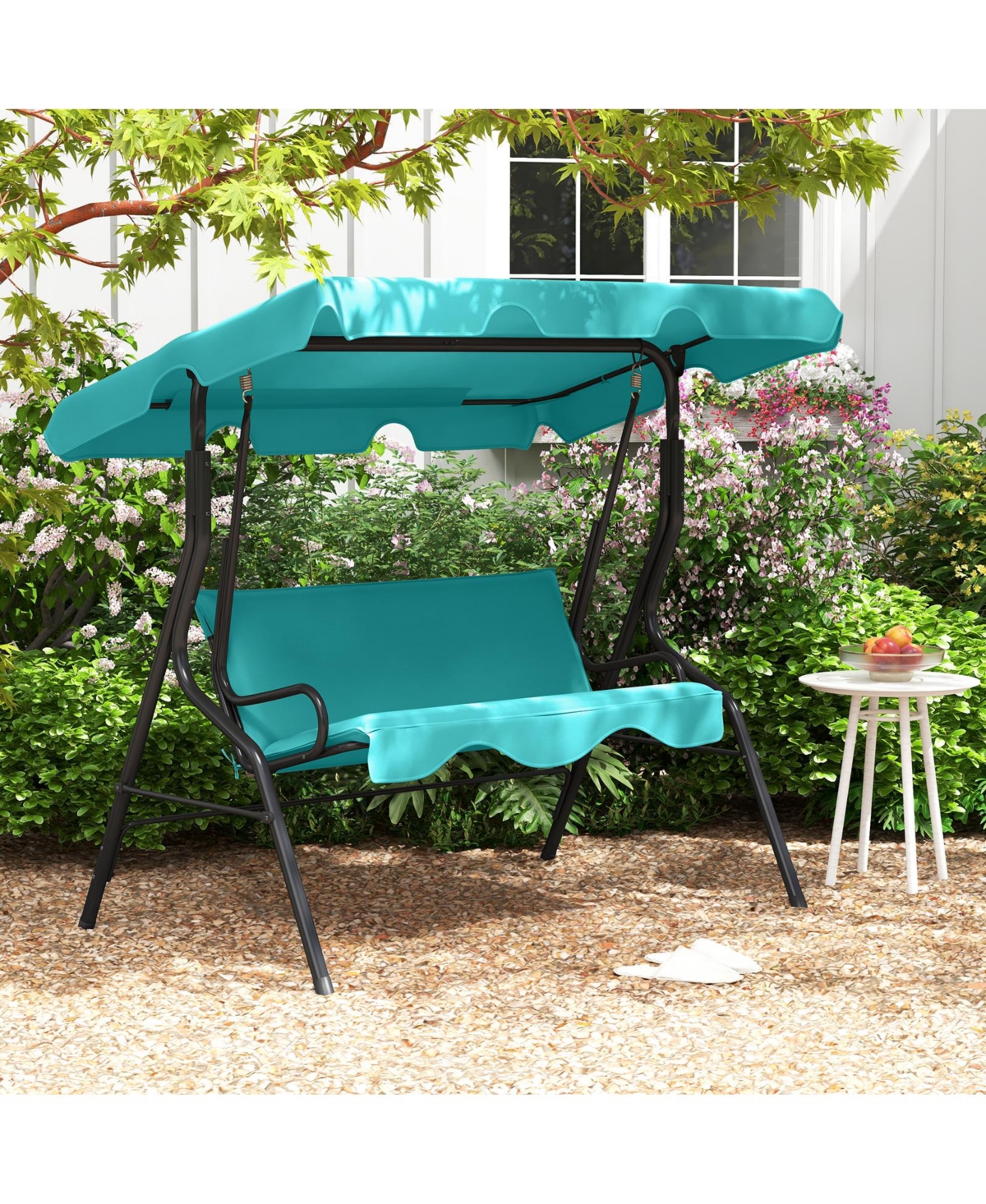 Mecale 3-Seat Outdoor Patio Canopy Swing with Cushions, Steel Frame