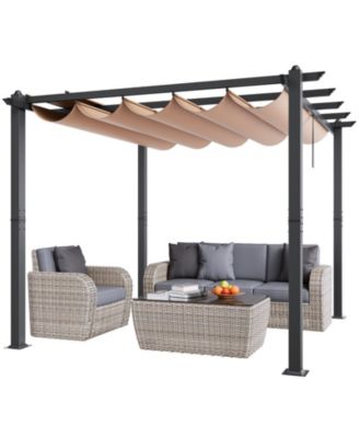 10 x 10 Ft Outdoor Retractable Aluminum Pergola with Canopy