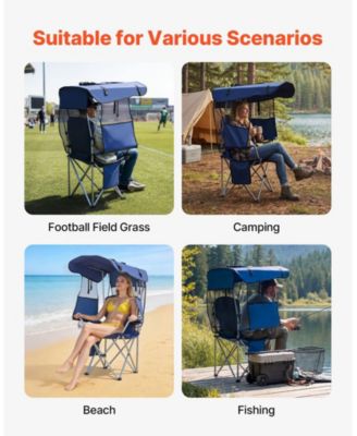 Camping Chair with Canopy Shade 330 lbs and Magazine Pocket