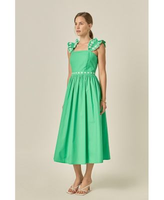 Women's Flower Embroidered Ruffle Midi Dress