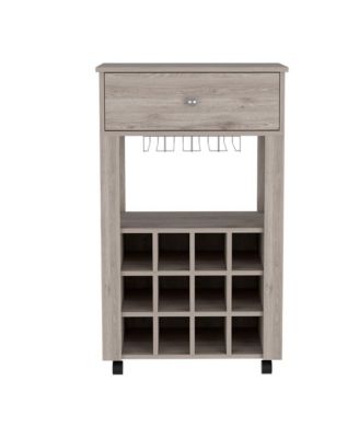 Bar Cart with 12 Wine Cubbies, Glassware Storage and 2.2  Casters
