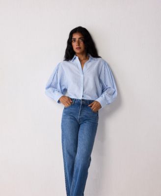 Women's Long Balloon Sleeves Striped Shirt