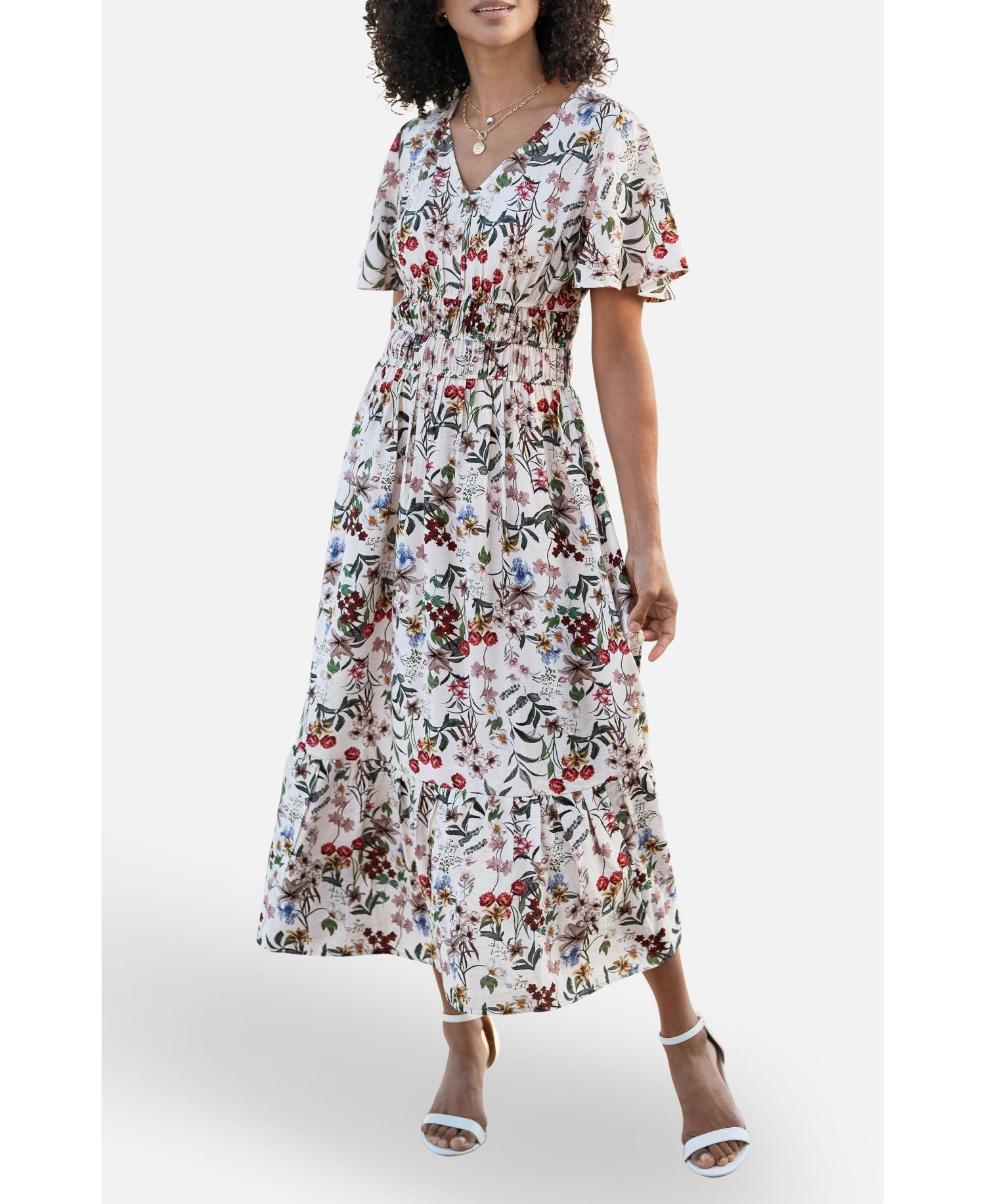 Women's Botanical Print Viscose Midi Dress