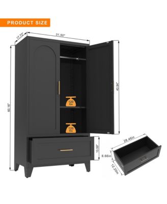 Wardrobe Cabinet, 60" Tall Armoire Wardrobe Closet with 1 Drawer, 2 Doors and Hanging Rod, Farmhouse Clothing Storage Cabinet for Bedroom