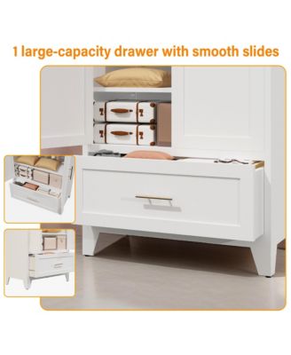 60 Inch Tall Farmhouse Armoire Wardrobe Closet, Clothing Storage Cabinet with 2 Doors, 1 Drawer and Hanging Rod for Bedroom