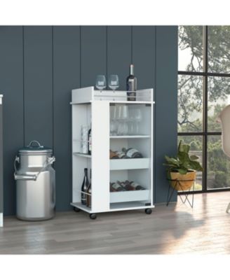 Bar Cart with Casters, Glass Door and 2-Side Shelf for Home Entertainment