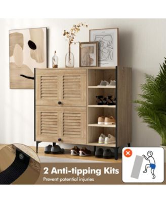 Shoe Rack Organizer with Flip-up See-through Doors and Adjustable Shelves-Oak