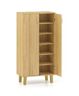 6-Tier Modern Freestanding Wooden Shoe Cabinet with Doors and Removable Shelves