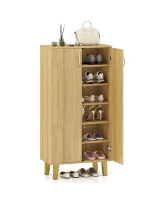 6-Tier Modern Freestanding Wooden Shoe Cabinet with Doors and Removable Shelves