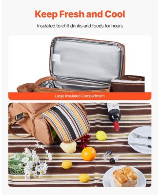 4-Person Picnic Backpack with Insulated Cooler, Blanket and Tableware Set