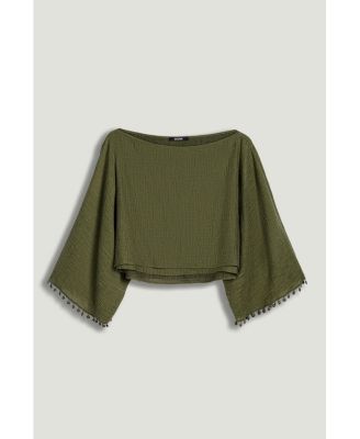 Women's Cropped Boat-Neck Blouse