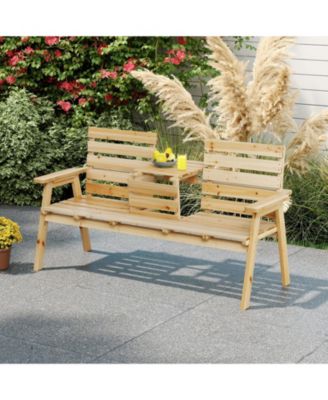 Outdoor Fir Wood Bench with Foldable Middle Table