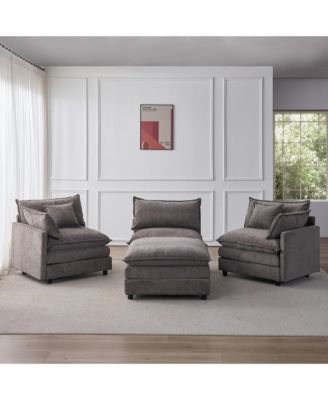 L-Shaped Modular Sectional Sofa, 105" 3-Seater Convertible Chenille Couch with Removable Ottoman for Living Room Decor