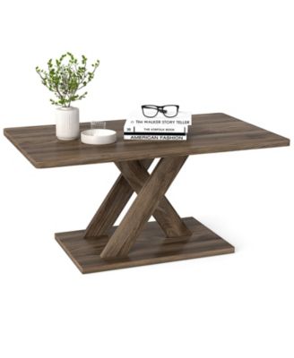 37.5 Inch Rectangular Coffee Table with Stable Base and Rubber Wood Connection for Living Room