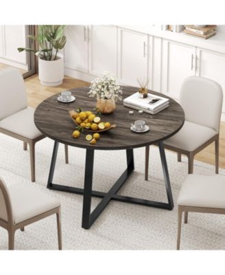 47 Inch Round Dining Table with Stable X-shaped Base and Round Thickened Tabletop.