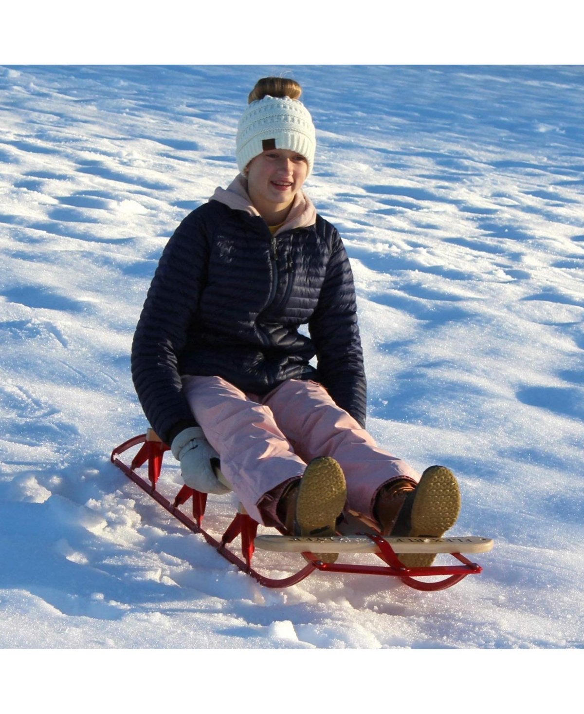 Flexible Flyer Metal Runner Steel/Wood 60" Long Snow Slider Sled for Kids