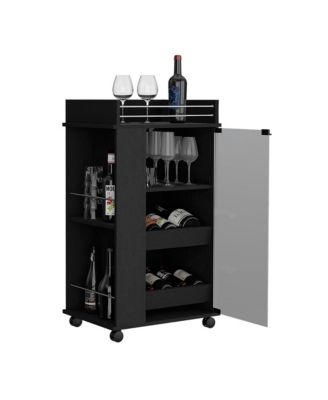 Glass Door Bar Cart with 2 Side Shelves and Casters, Modern Rolling Home Bar Serving Cart