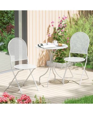3 Piece Metal Bistro Patio Round Table and 2 Folding Chairs Set