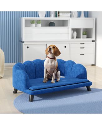 Velvet Large Dog Couch Bed with Foam Cushion, Pearl Design, Soft Dog Sofa for Big and Medium Dogs, Dark Blue