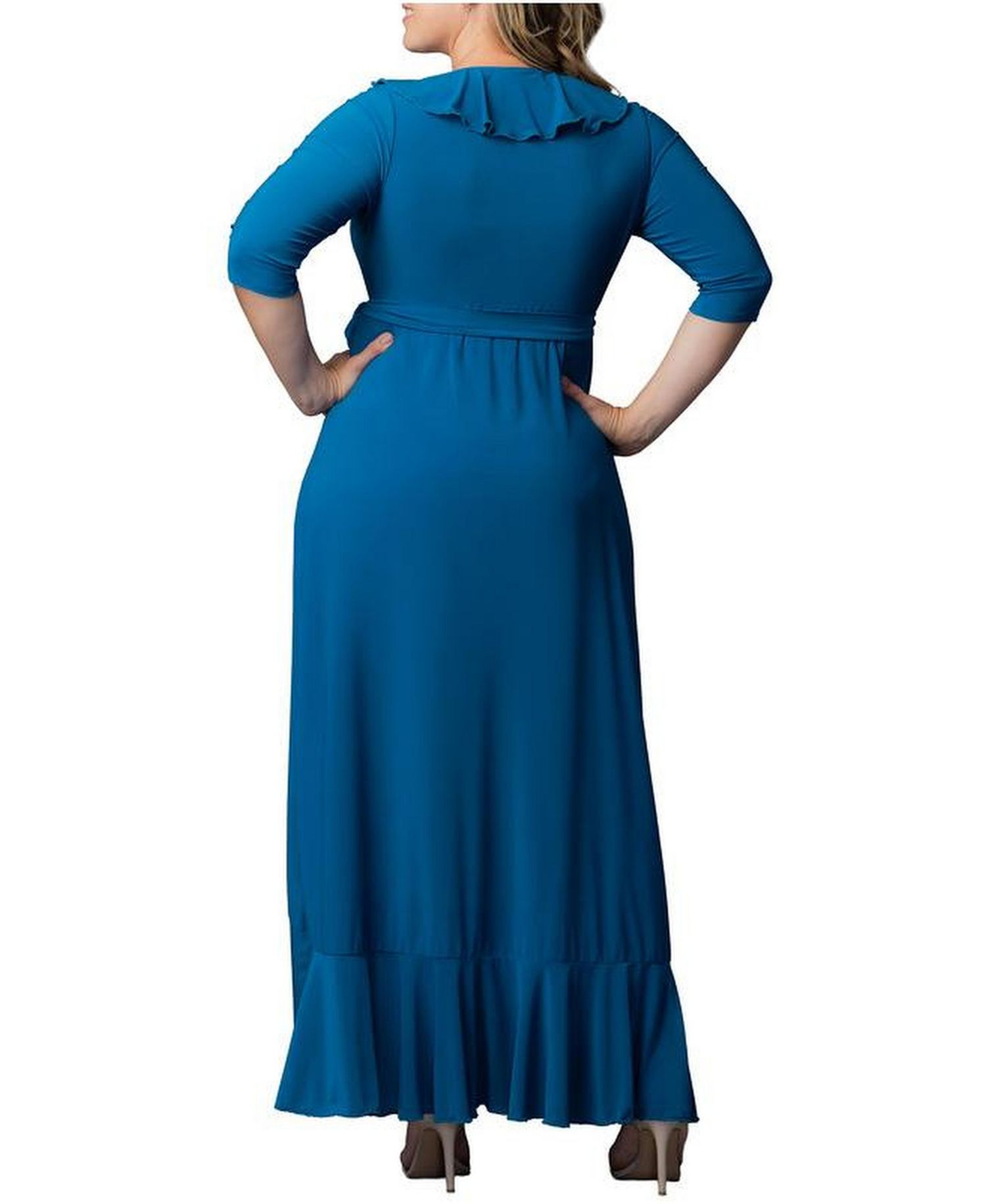 Plus Size Maritime Ruffle Maxi Dress with Sleeves