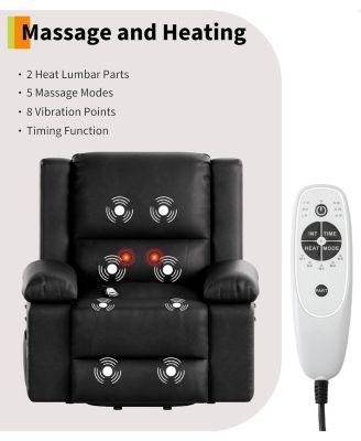 Electric Lift Recliner Chair - Heat and Massage, PU Leather Power Lift Recliner for Elderly and Mobility Impaired, Adjustable Back and Legs