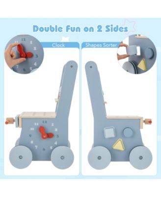 2-in-1 Baby Push Walker with Wooden Frame and Multi-Activity Play Station